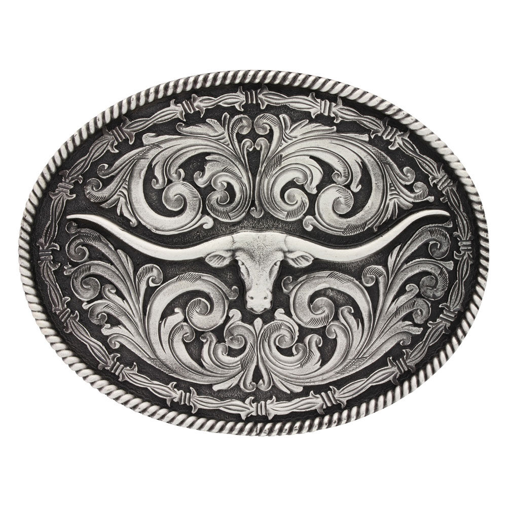image of Rope and Barbed Wire Longhorn Classic Impressions Attitude Buckle