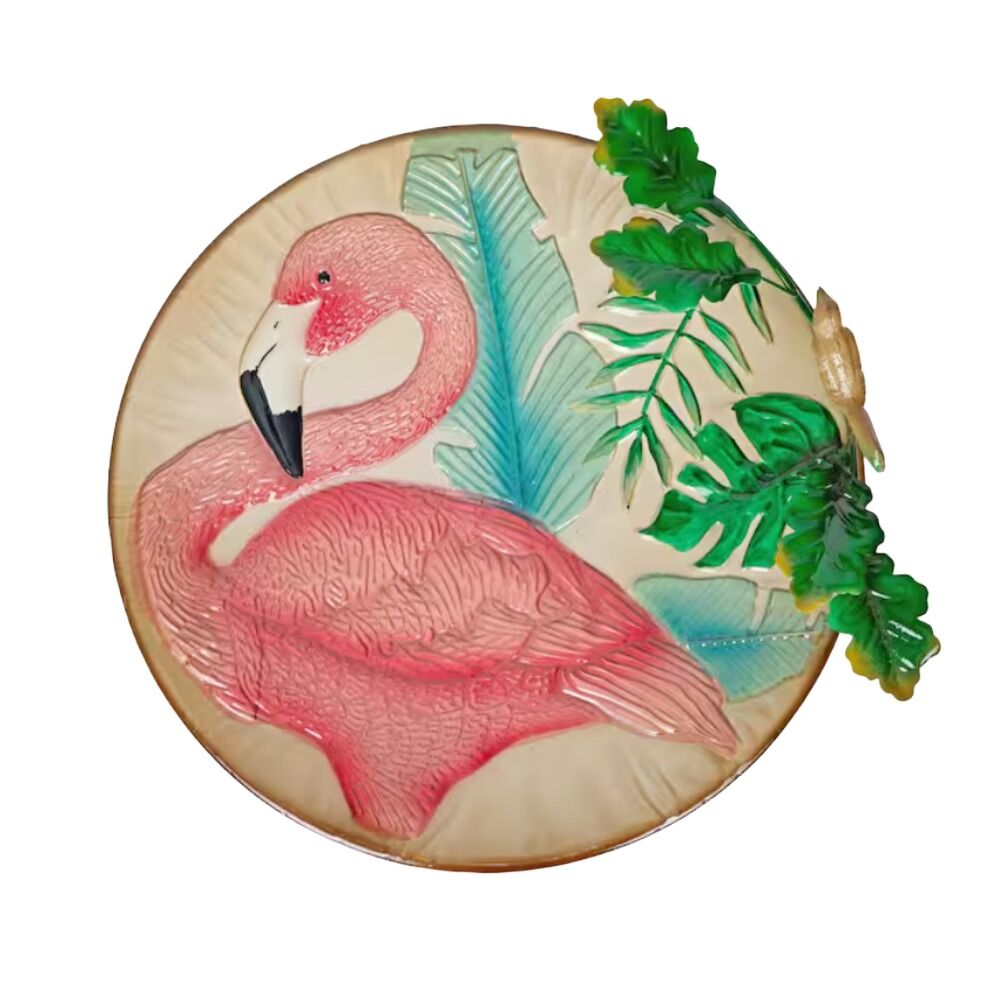 image of Metal Flamingo Birdbath