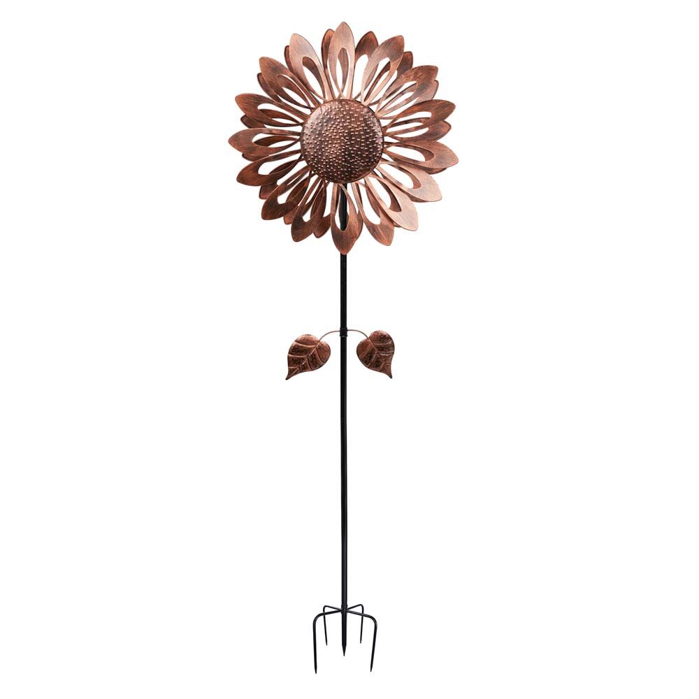 image of Antique Kinetic Flower Wind Spinner Stake, Bronze