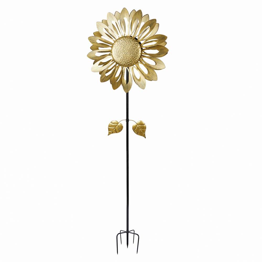image of Antique Kinetic Sunflower Wind Spinner Stake, Yellow