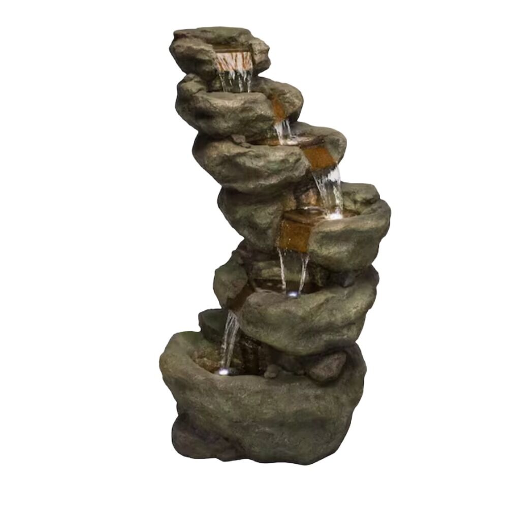 image of 6 Tiered Waterfall Birdbath with LED Lights, Gray